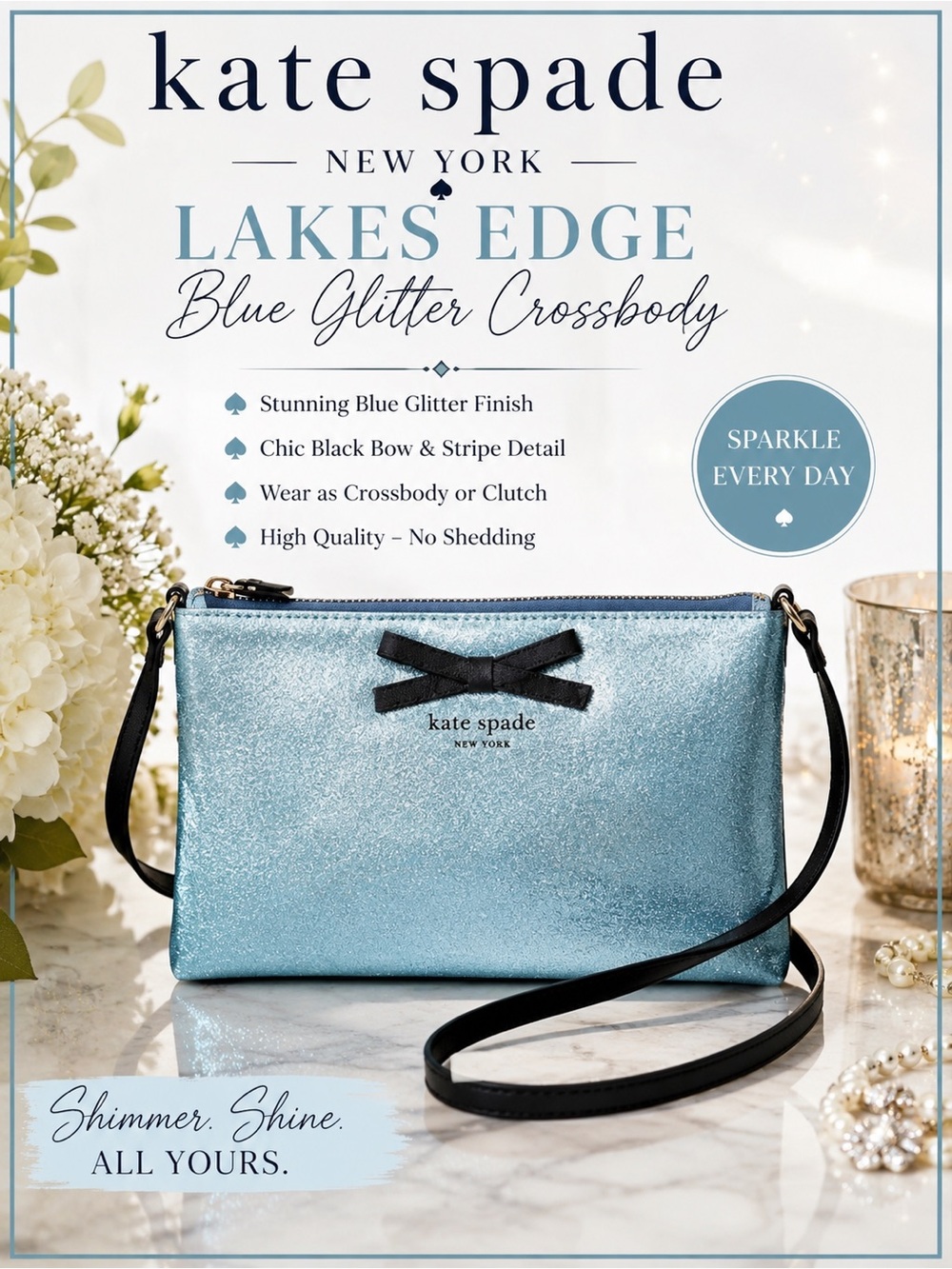 Kate Spade Mavis Street Amy Glitter Crossbody - Bow | Lakes Edge Blue Crossbody
